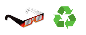 Images of eclipse glasses and the recycling logo