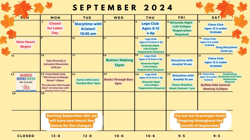 September 2024 schedule of events