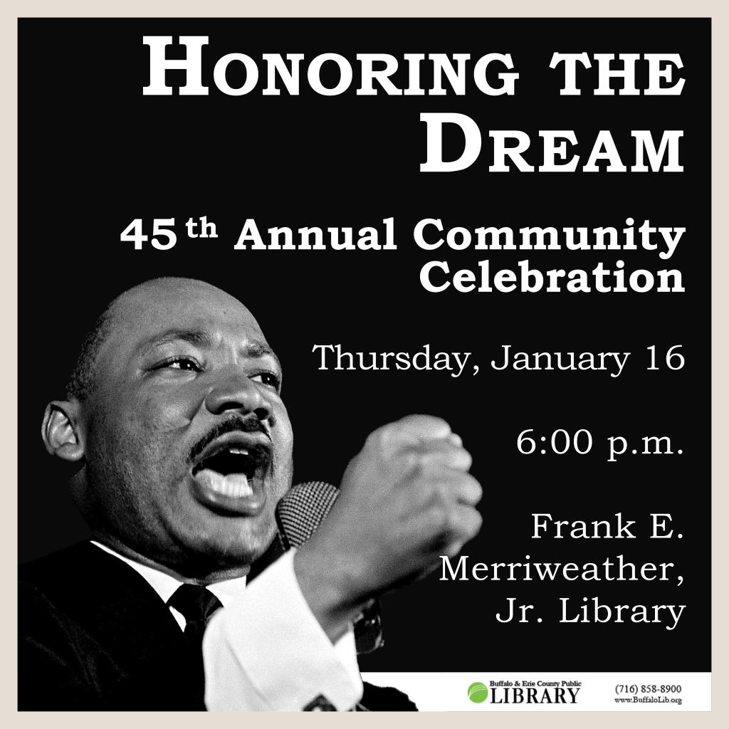 Image of Dr. Martin Luther King, Jr.  Honoring the dream program on Jan 16, 2025 at the Frank E. Merriweather, Jr. Branch Library