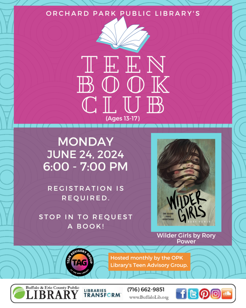 June's Teen Book Club is reading Wilder Girls by Rory Power and will be meeting Monday June 24th from 6-7PM